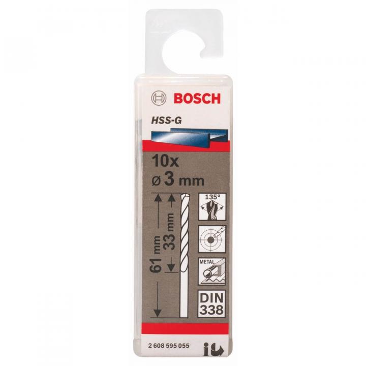 Bộ mũi khoan sắt 10 mũi HSS-G Bosch 2608595055 3mm